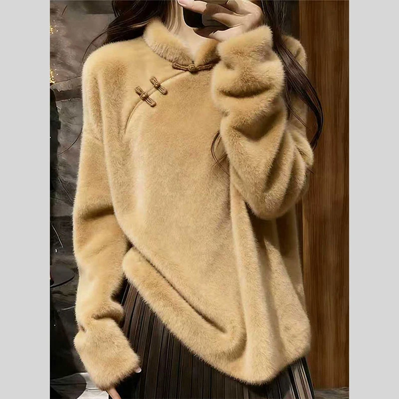 独特高端新中式国风毛衣女2025冬季新款爆款慵懒宽松超火针织上衣