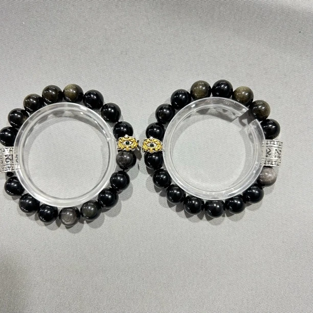 A262 金银双曜石DIY款 带双配饰圆珠单圈手串