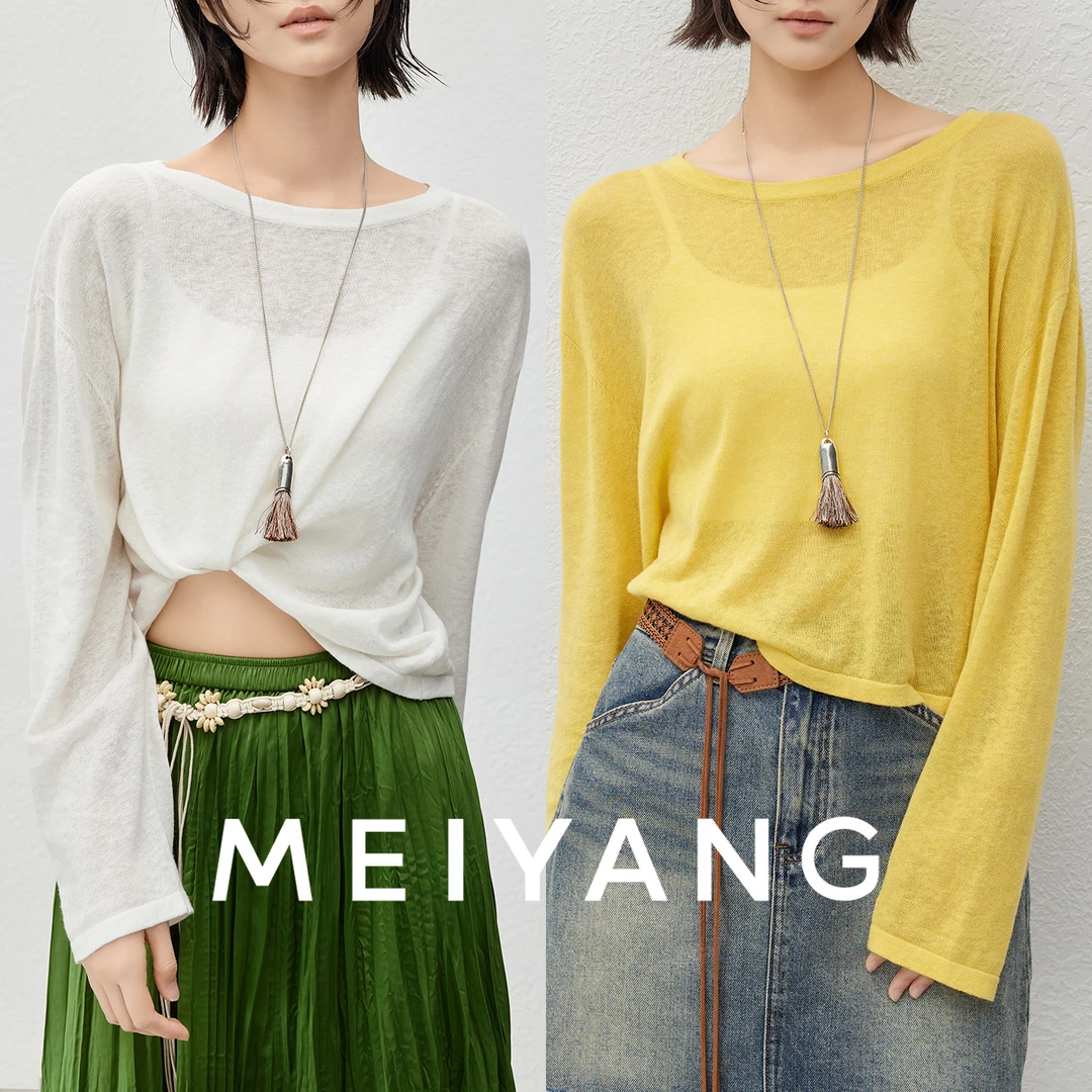 美洋MEIYANG 雪饼针织长袖 UPW棉麻系列_简约圆领宽松上衣