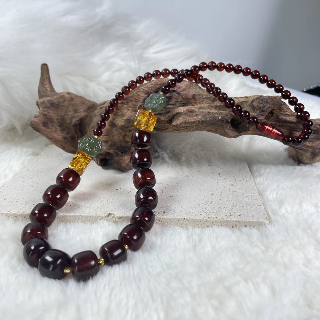 天然缅甸血珀老型珠项链