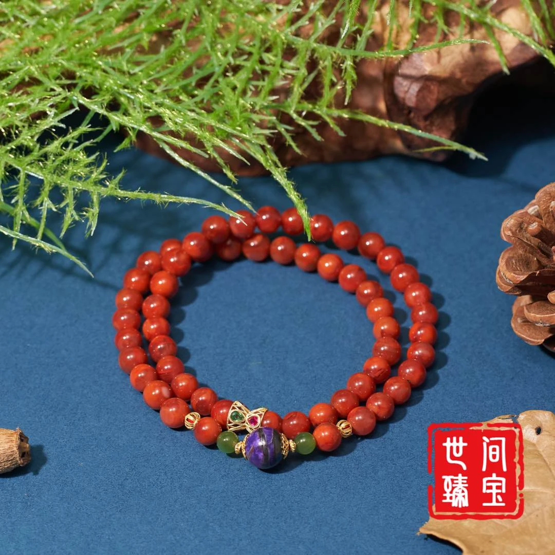 -南红舒俱来DIY双圈手串南红/6mm（多样性发）P6189/