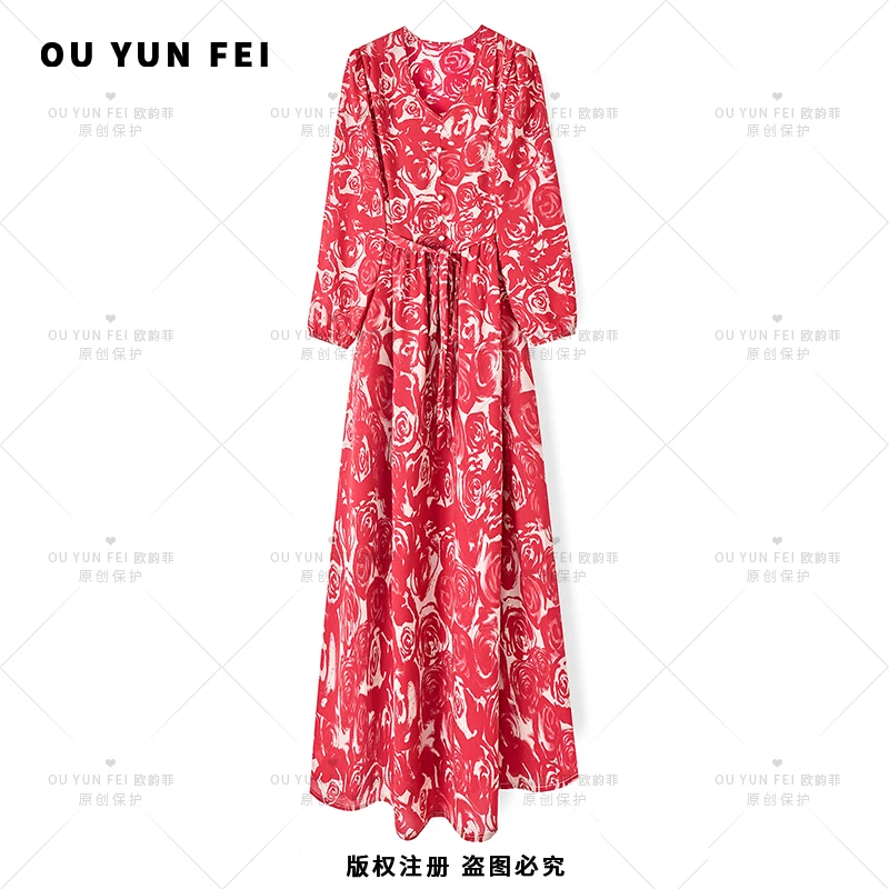 高级感连衣裙女夏季新款气质显瘦穿搭印花长裙F1990