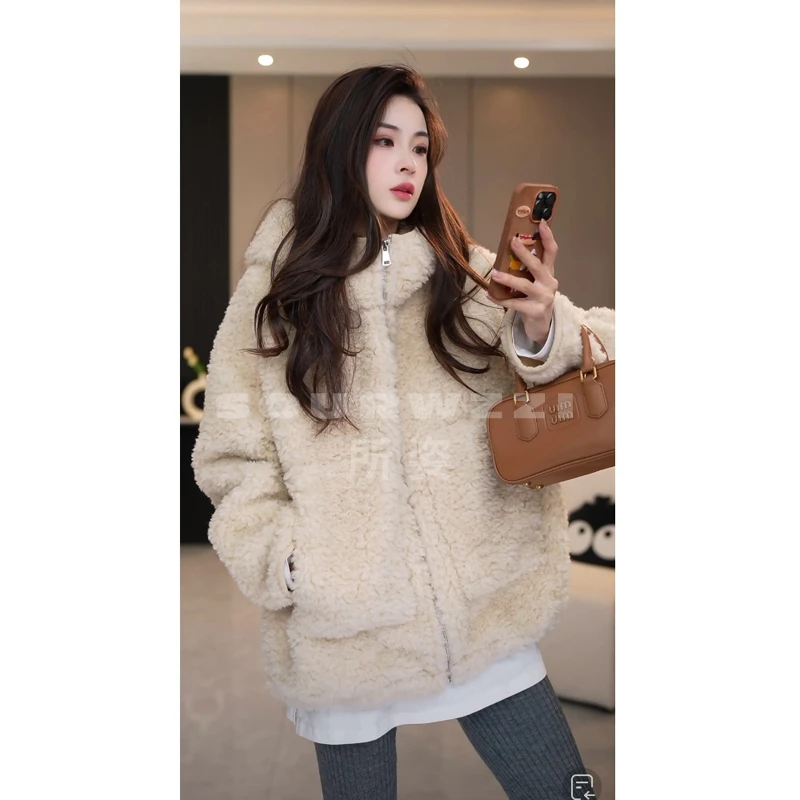 SOURWZZI/所姿新款冬季连帽简约时尚休闲女士羊毛外套SZ-25197