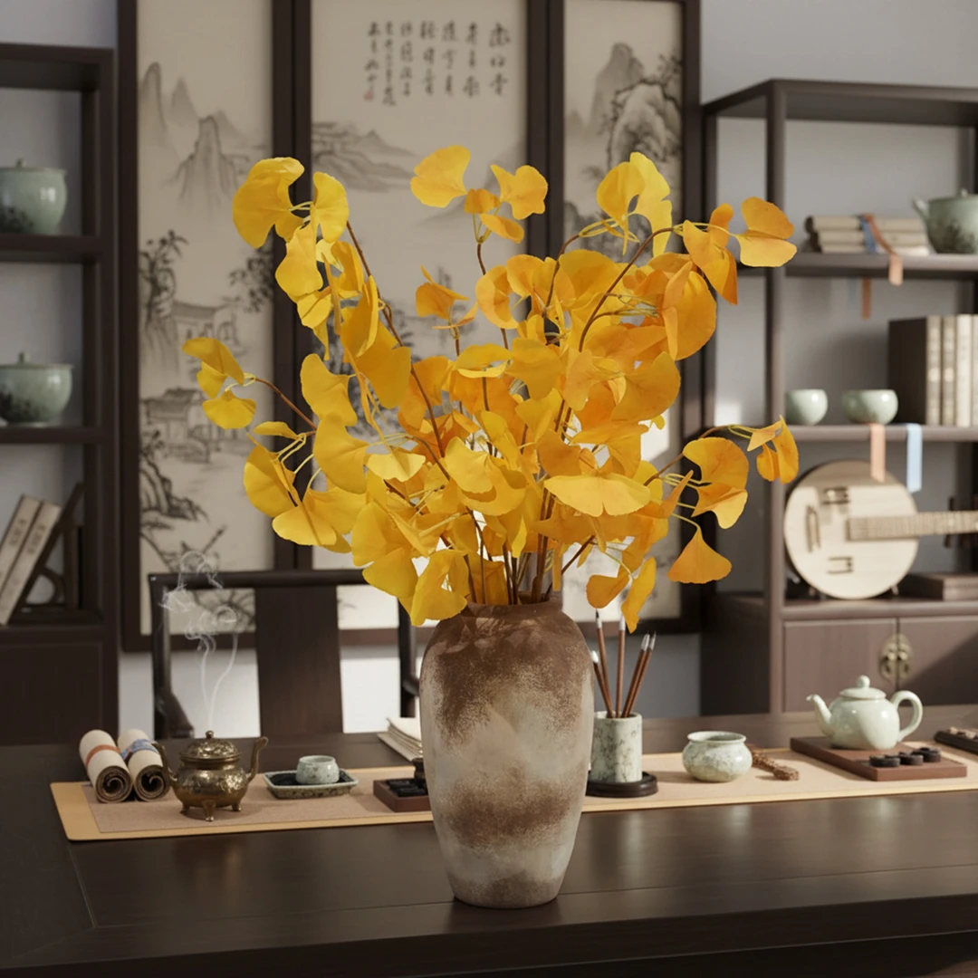 仿真黄色银杏叶假花用于桌面阳台装饰婚庆工程造景