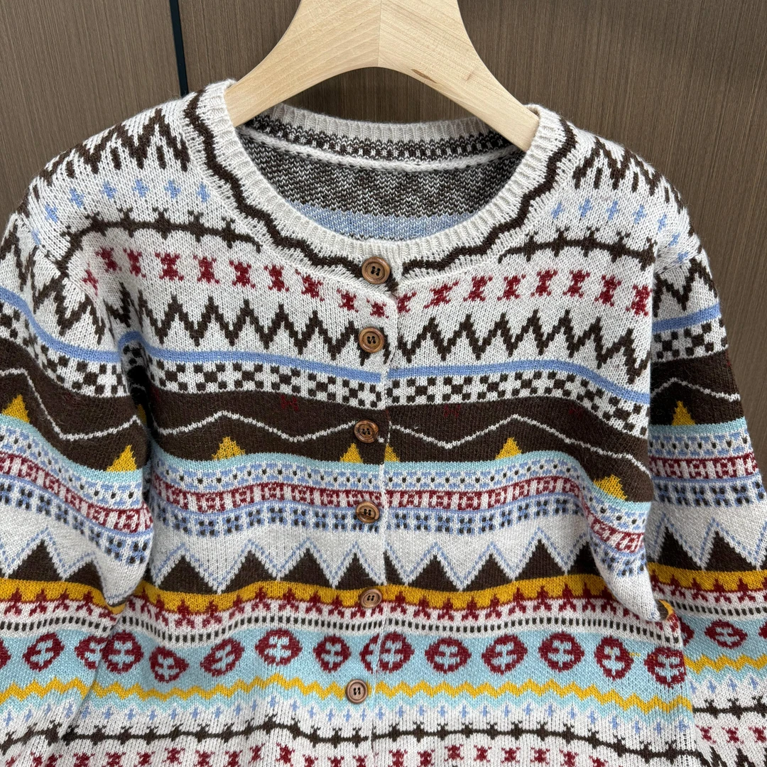 【复古~几何提花】新款百搭圆领提花针织开衫