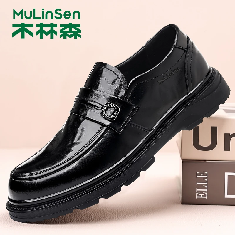 木林森秋冬季休闲皮鞋男一脚蹬豆豆商务男士乐福2025新款男鞋