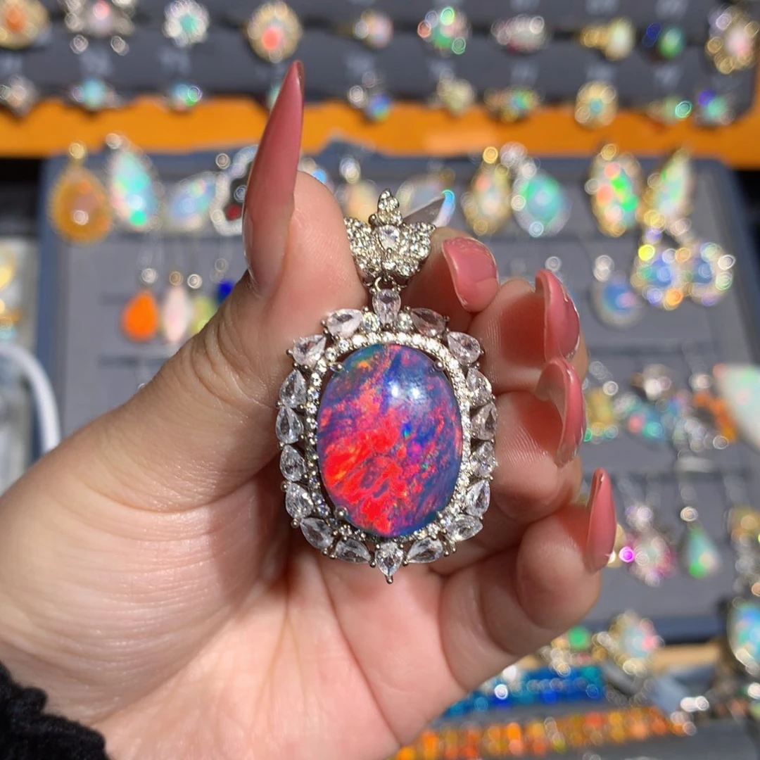 银S925镶嵌欧泊澳洲欧泊吊坠分单l一*红