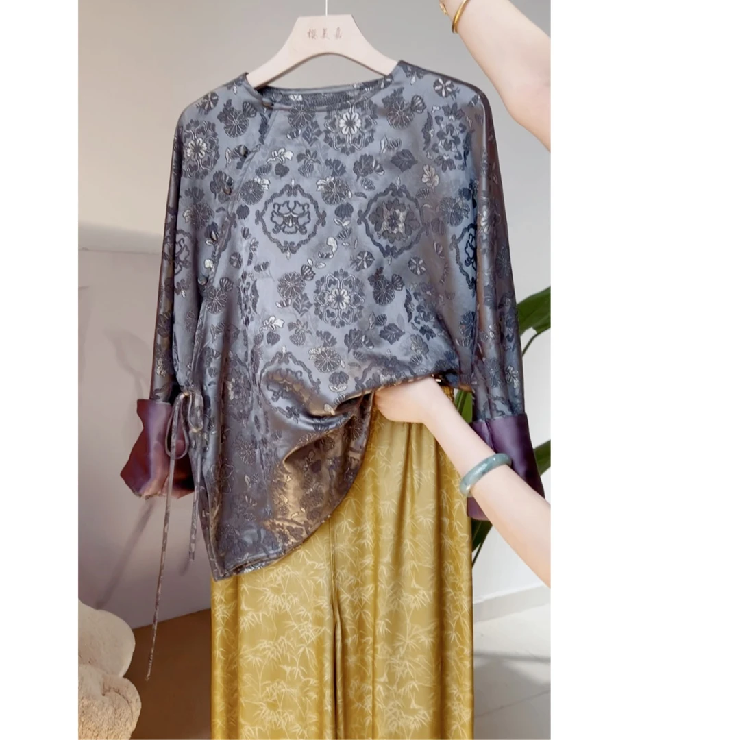 DY1934 桑蚕丝羊毛圆领秋冬新品新中式上衣时尚显白女装气质长袖