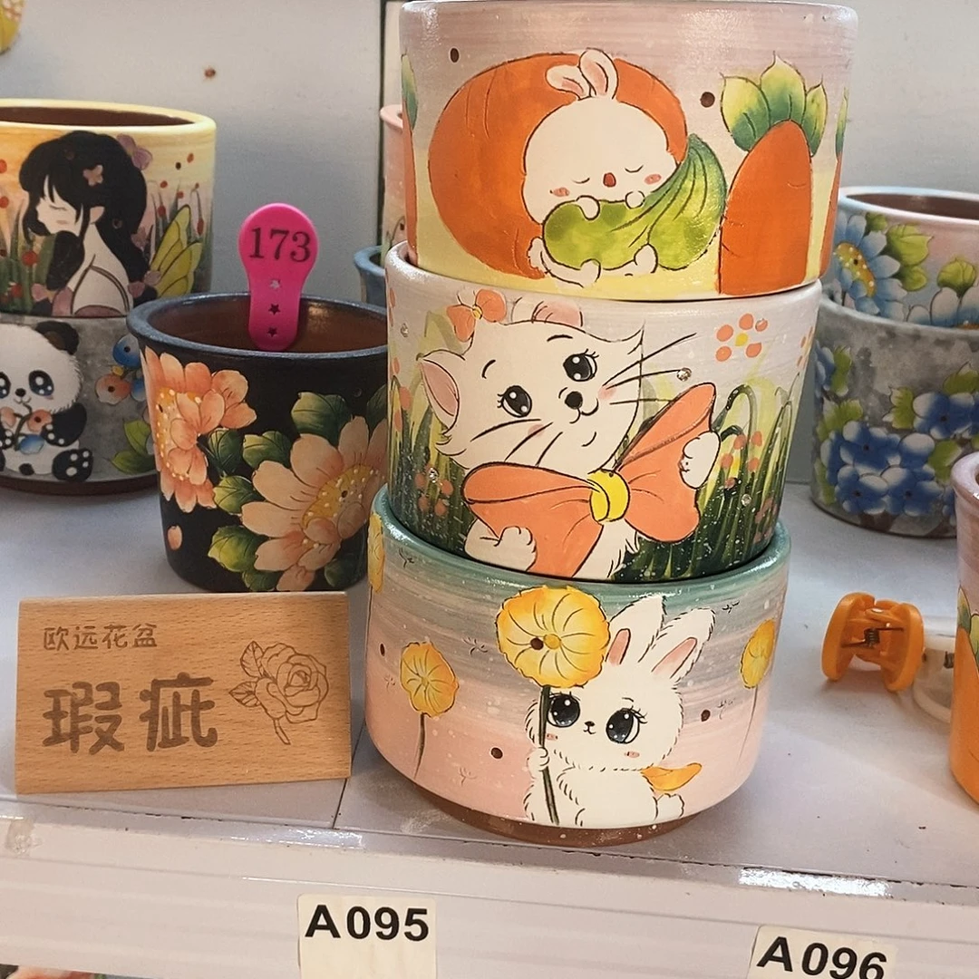紫砂花盆红陶手绘花盆