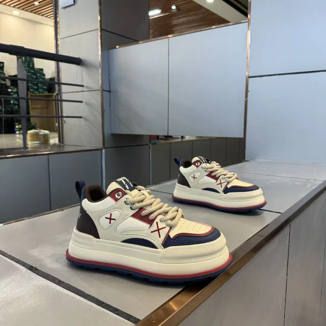 素面男士休闲鞋时尚系带秋冬时尚增高拼色男鞋秋季鞋子厚底潮流