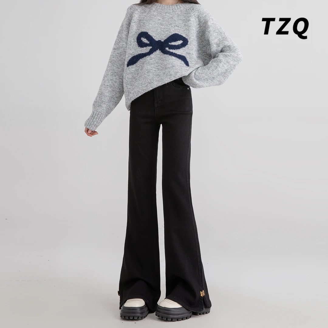 美式复古高腰牛仔裤女2025春季新款修身百搭显瘦喇叭裤TZQ110243