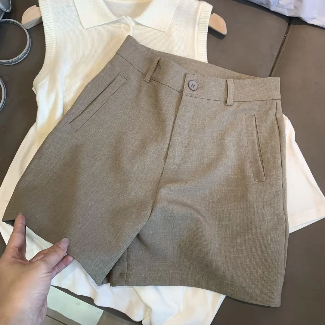 2025夏季短裤垂感休闲亚麻短裤高腰显瘦通勤百搭a字阔腿裤
