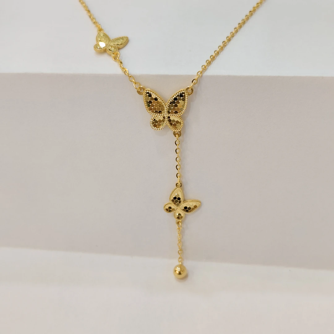 《三狼》足金9999鱼鳞蝴蝶套链M扣43+3厘米经典款轻奢小众简约