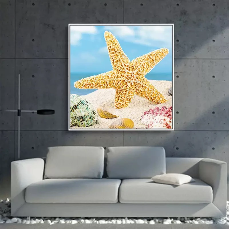 夏日沙滩贝壳海星钻石画满钻玄关餐厅客厅卧室装饰画手工diy点钻