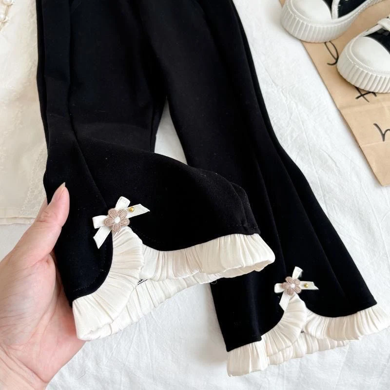 女童裤子春秋新款时尚公主喇叭裤秋季黑色小香风小童洋气女宝长裤