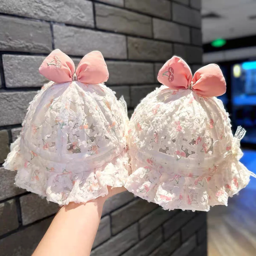 帽子大檐无檐宝宝婴幼儿休闲风短檐平檐婴儿帽圆顶蕾丝薄款