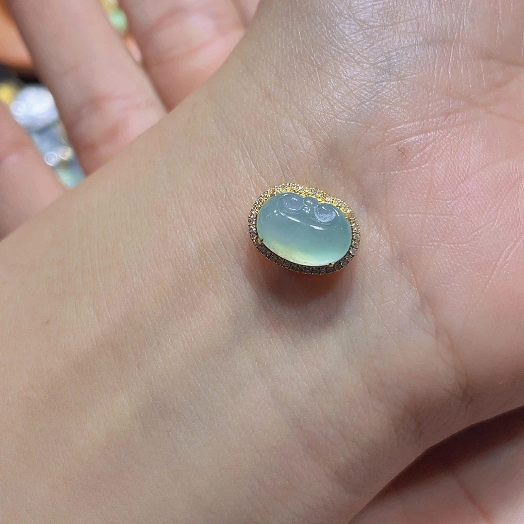 翡翠吊坠(不含链)18K金镶嵌苏*~