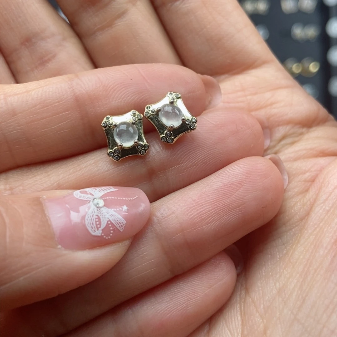 翡翠耳饰银S925镶嵌翡翠首饰