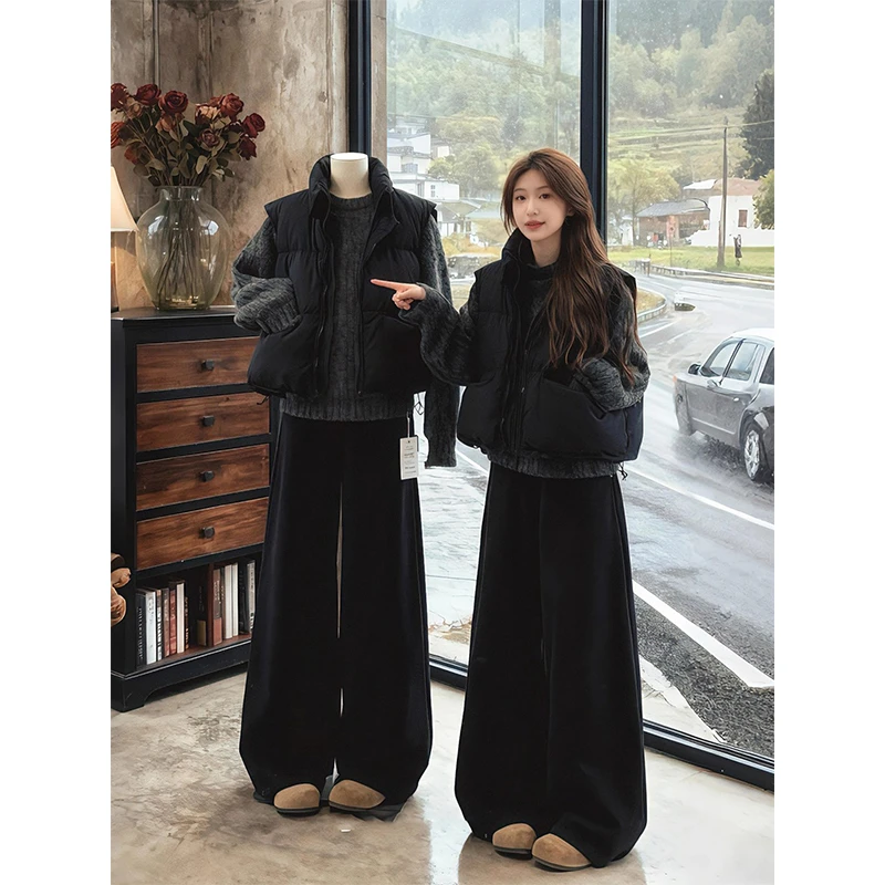 SHALLDOER【南法游记】韩系套装女休闲宽松慵懒风上衣+马甲阔腿裤子