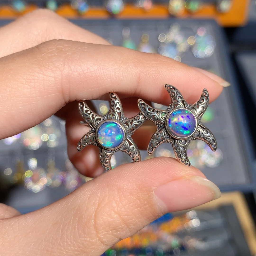 银S925镶嵌欧泊欧泊耳饰y