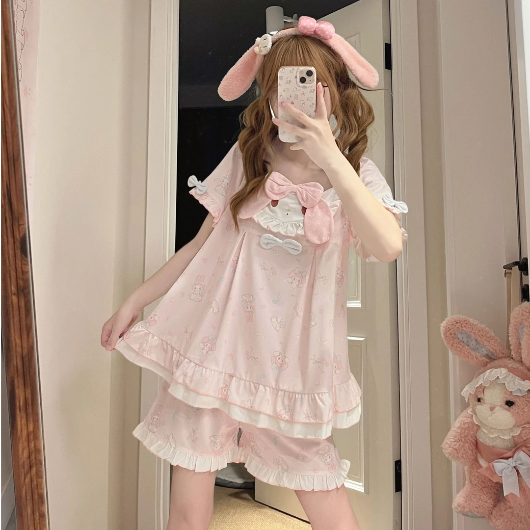 原创<木马美乐蒂>春夏季新款水洗棉娃娃领睡衣女可爱家居服可外穿