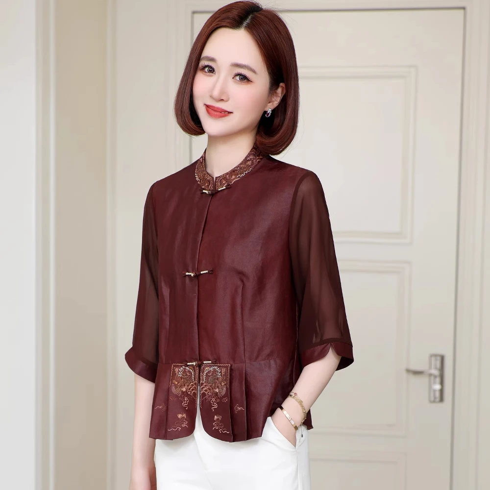 婚宴苏杭气质香云纱中式刺绣上衣桑蚕丝喜婆婆妈妈装2025新款爆款