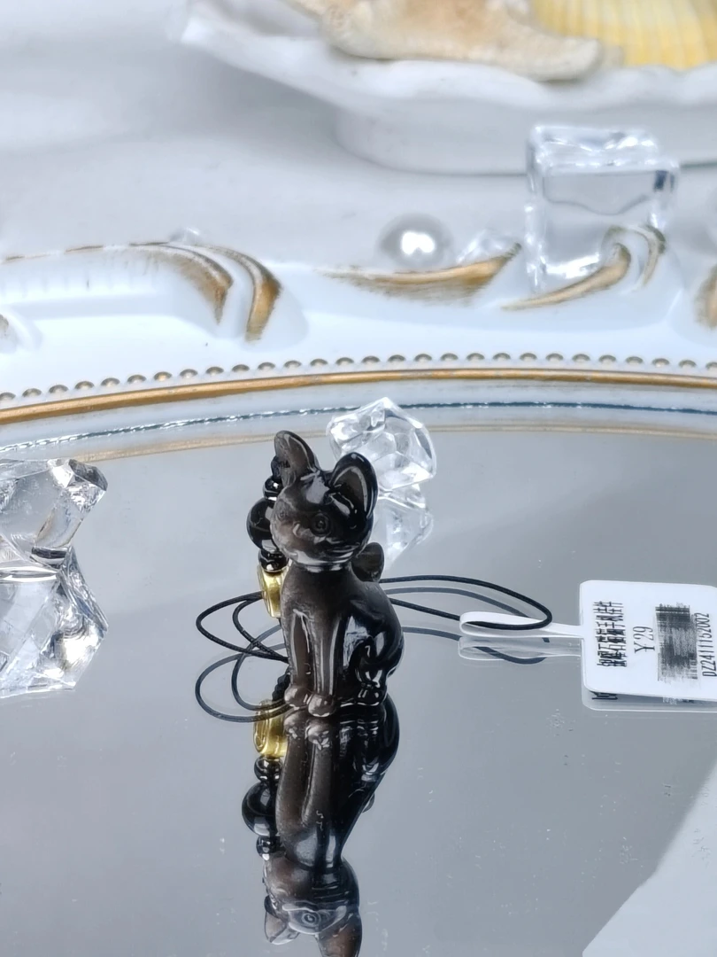 高冷猫猫银曜黑曜石手机挂件吊坠送闺蜜女友