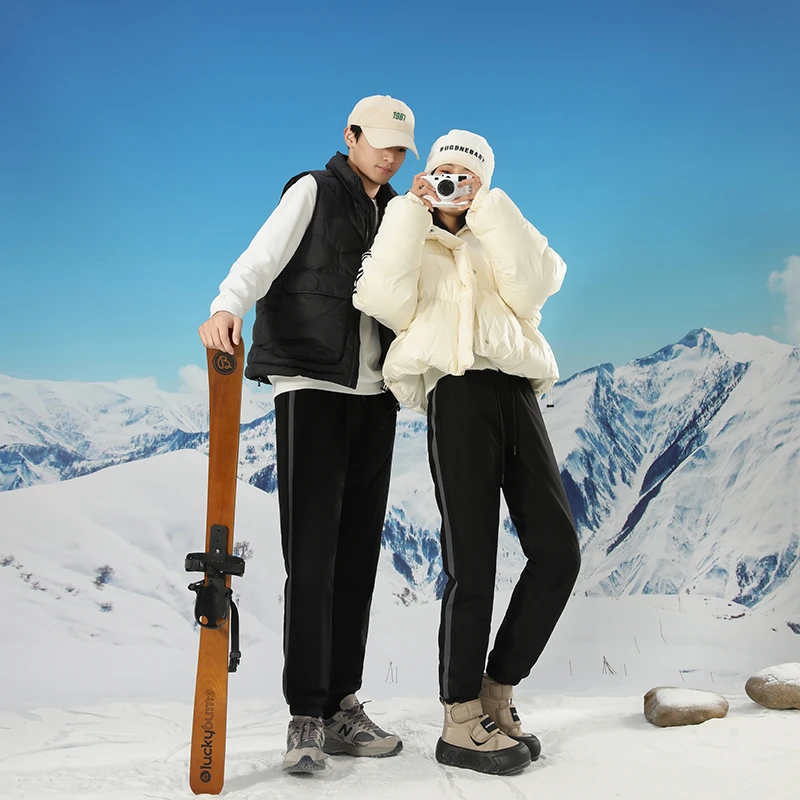 冬季情侣款时尚侧边罗纹保暖束脚鹅绒裤保暖休闲羽绒裤H186-929