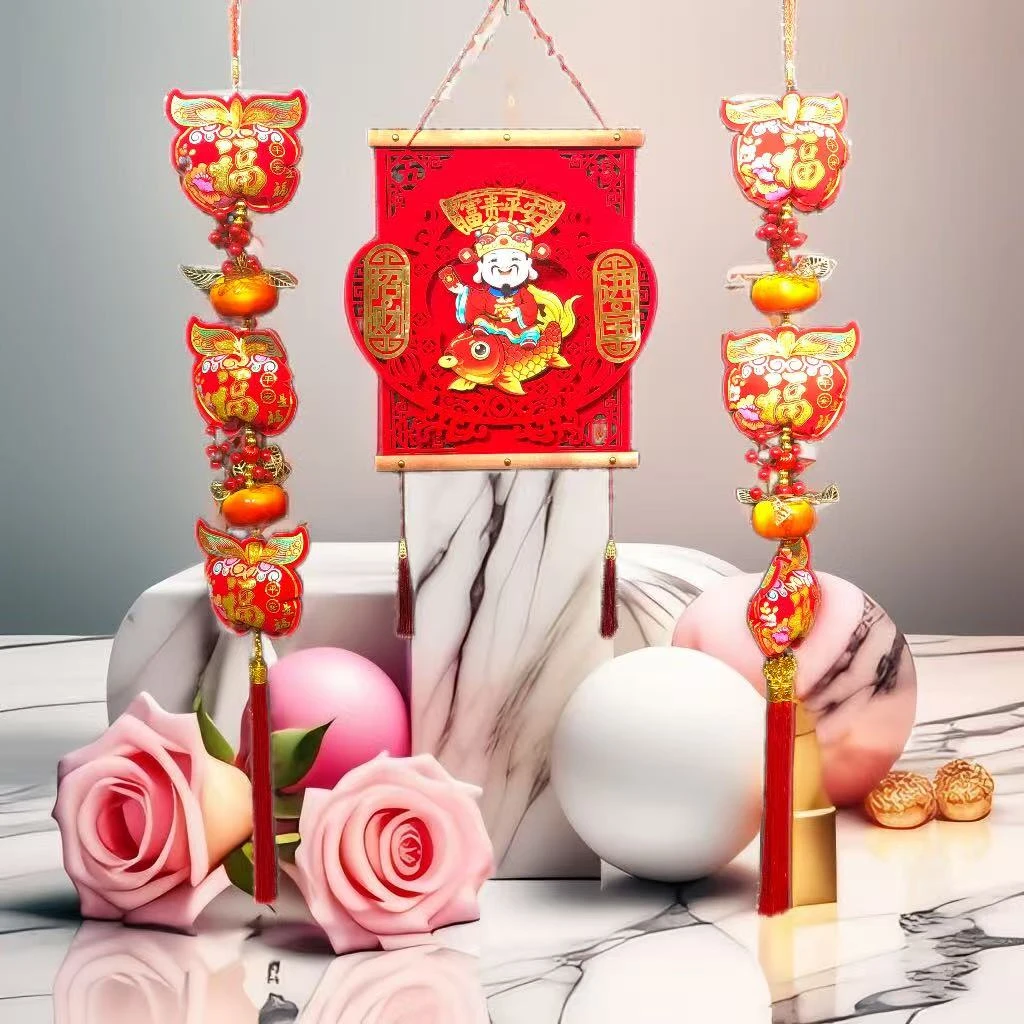 柿柿如意平安财神三件套乔迁新居新居新年喜庆挂件