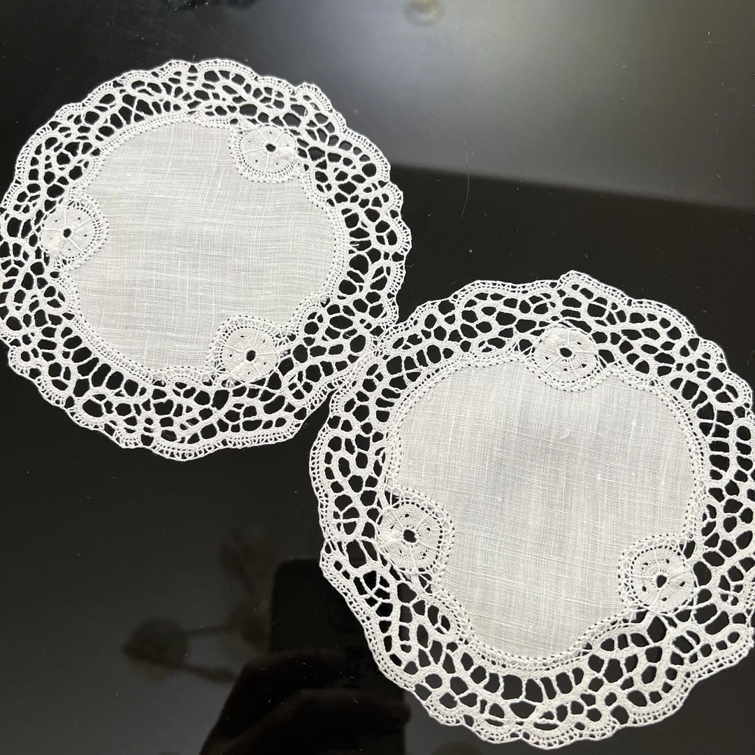 3109白色（14cm圆/对）棉质手工青州府花边罩巾餐垫
