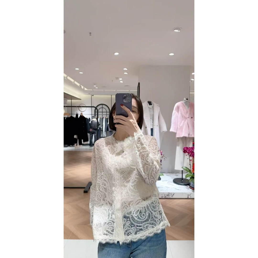 【蕾丝衫】女人味蕾丝长袖上衣1325350（小码衣长约64cm）