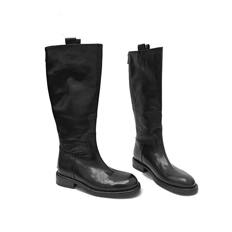 微瑕疵！偏瘦！里外全水洗马皮长靴女靴复古时尚透气骑士靴