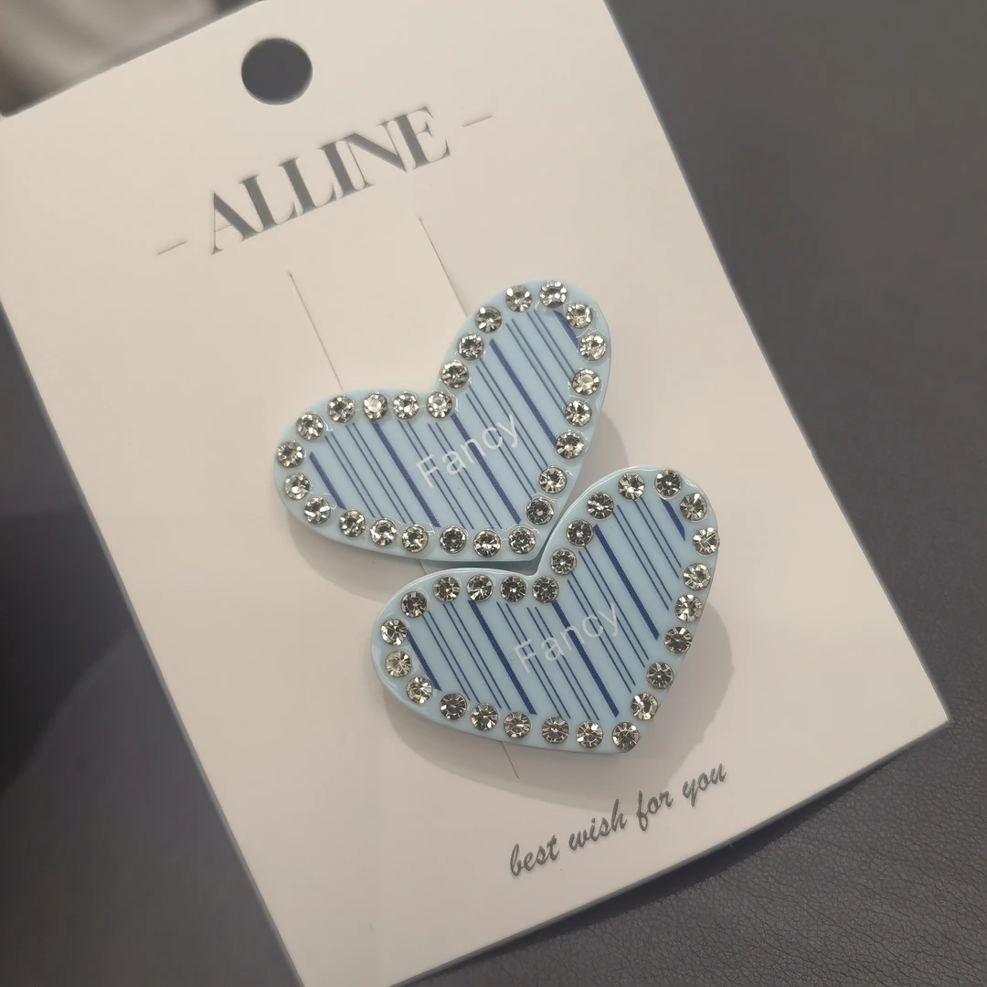 A961蓝色条纹爱心闪闪边夹一对