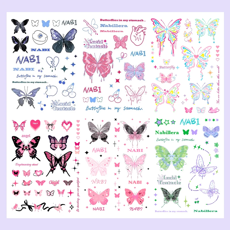新款蝴蝶 防水纹身贴高颜值ins风甜美少女手臂持久仿真多巴胺贴纸