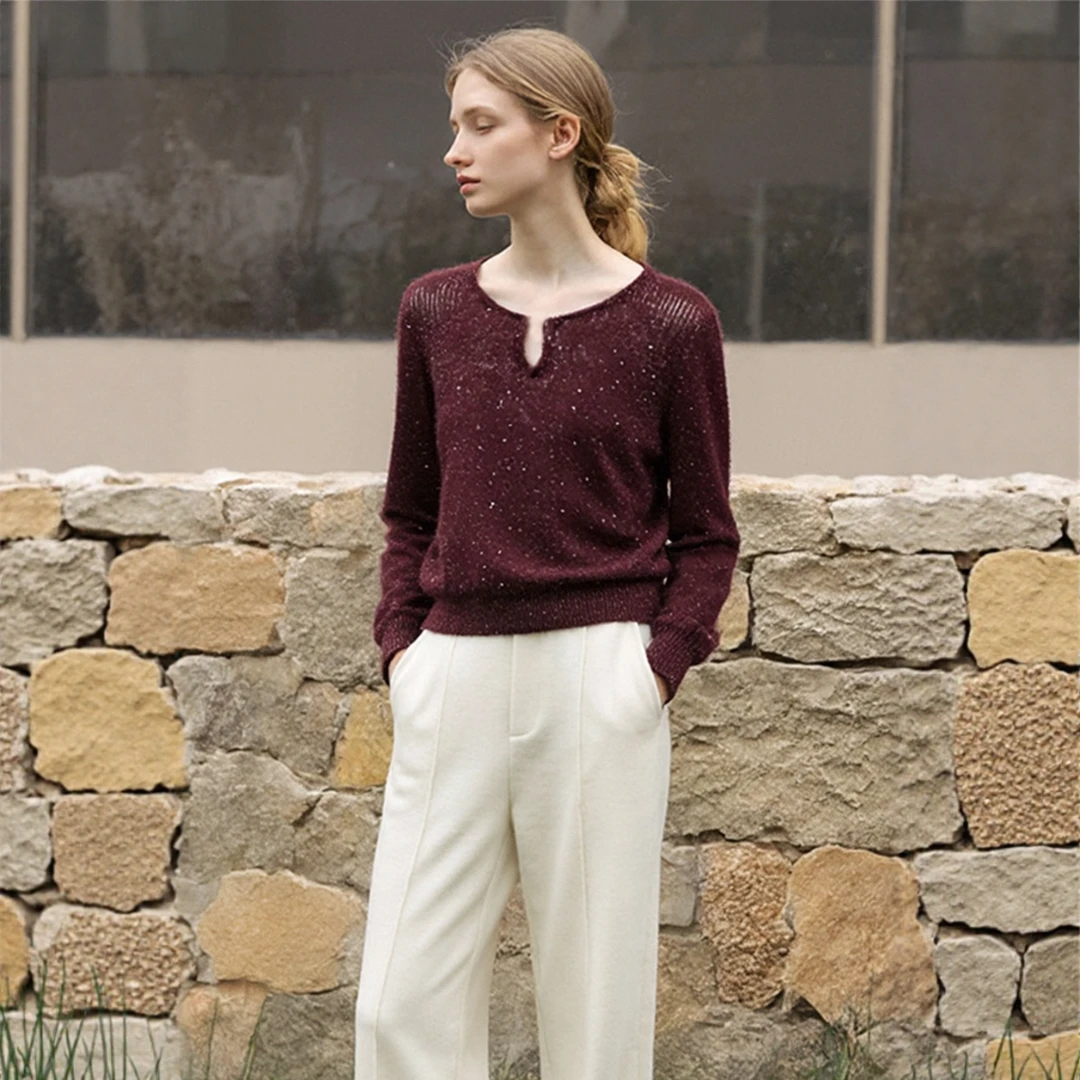 专柜同款【范】6%美丽诺羊毛时髦亮片舒适针织毛衣 T51243