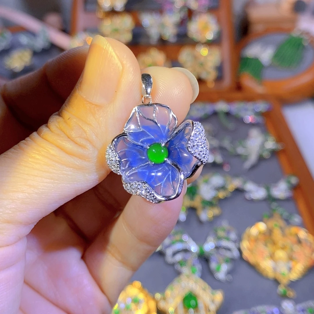 颈饰银S925镶嵌翡翠