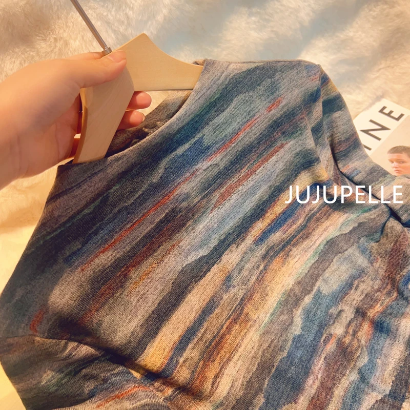 【水墨画】早春新款巨百搭高弹性舒适水墨画打底衫女套头上衣针织衫