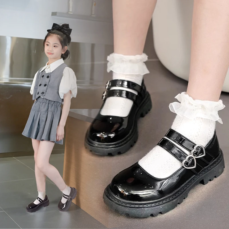 女童皮鞋2025新款黑色春秋公主单鞋不限季节套筒皮鞋公主鞋魔术贴