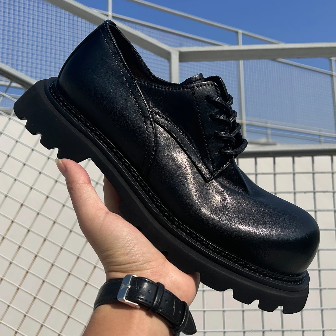 欧货高端男士皮鞋里外全马皮青年低帮系带厚底耐磨圆头皮鞋婚鞋