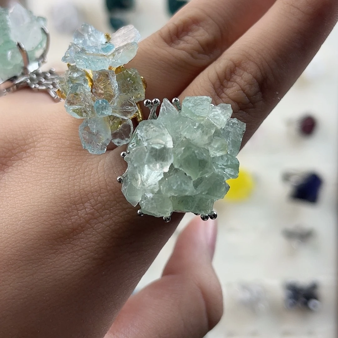 小***晶大理石纯铜戒指耳钉