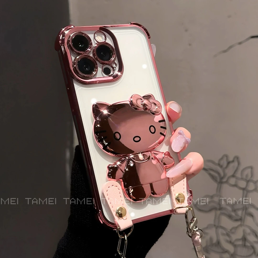 凯蒂猫支架适用于苹果16手机壳vivo华为oppo小米15电镀防摔壳女款