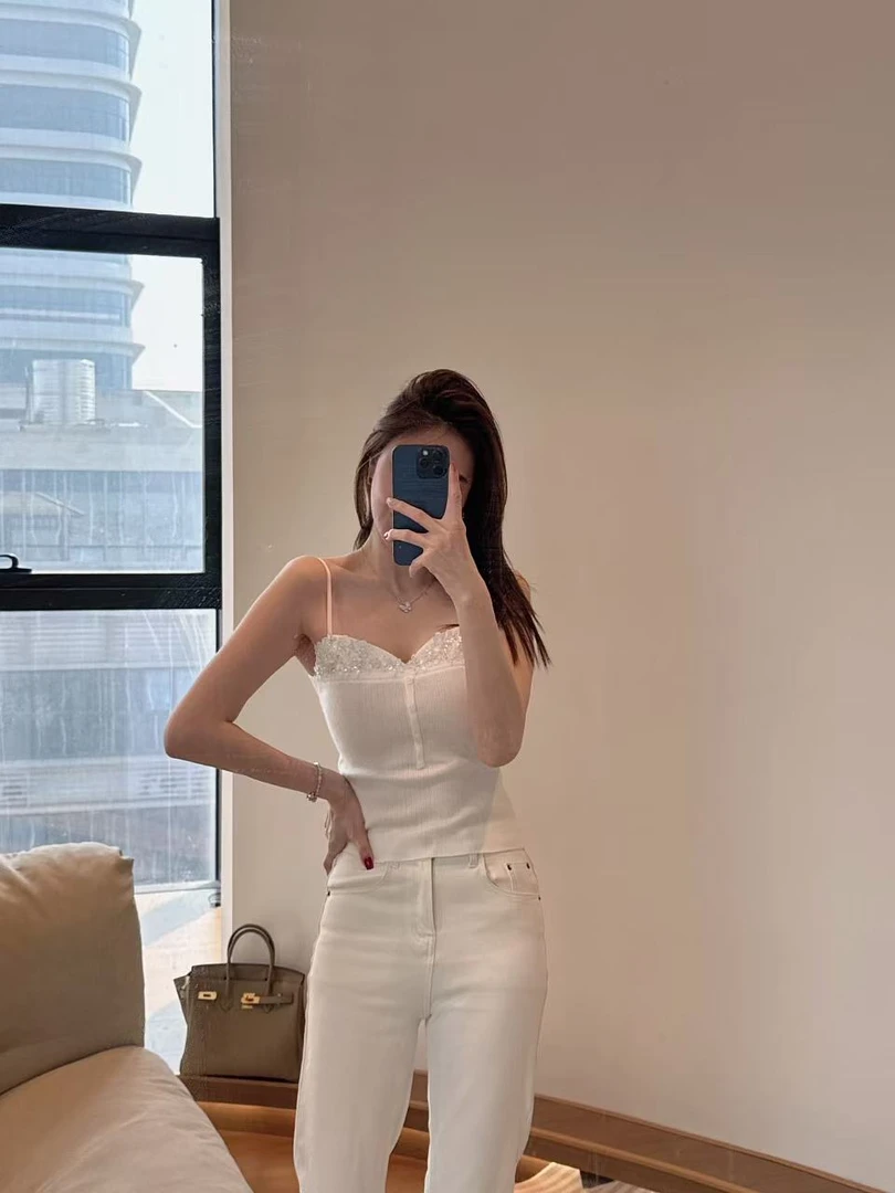 【BG原创轻奢】2025春季新款设计感带钻吊带背心