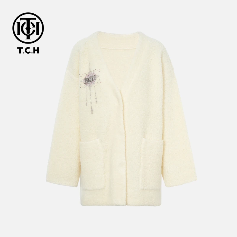 TCH私服秋冬网红感烫钻时尚淑女米色外套女T75C27E5102X轻奢tch