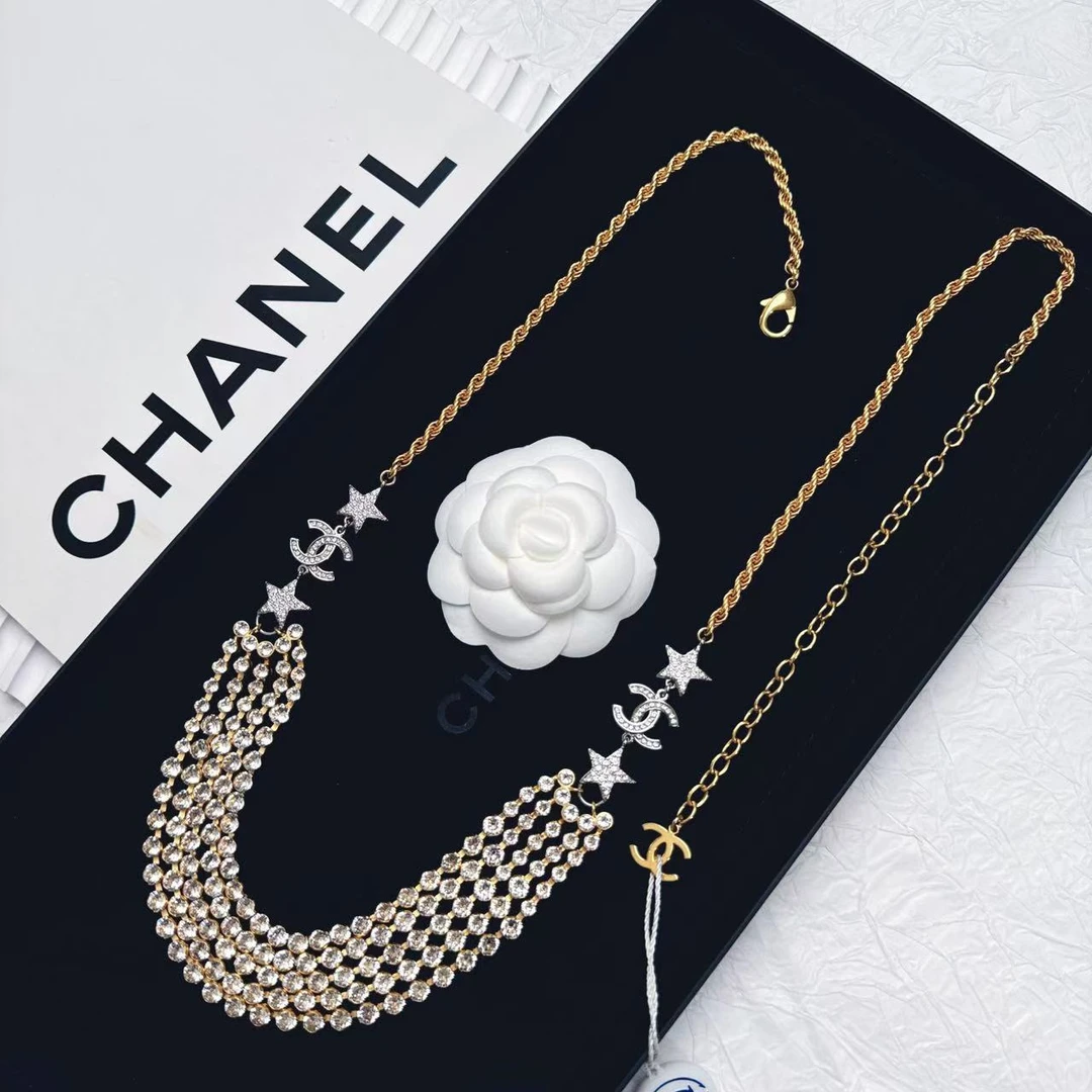 95新 Chanel/香奈儿 柚礼中古/香奈儿星星双C莱茵石项链CG503048