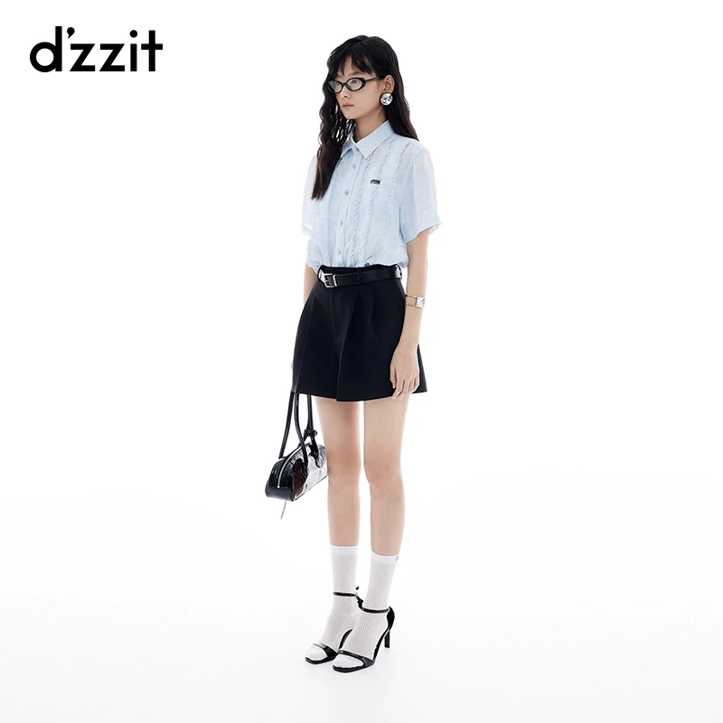 【商场同款】dzzit地素短袖衬衫夏季荷叶边薄款上衣女3J2C2021R