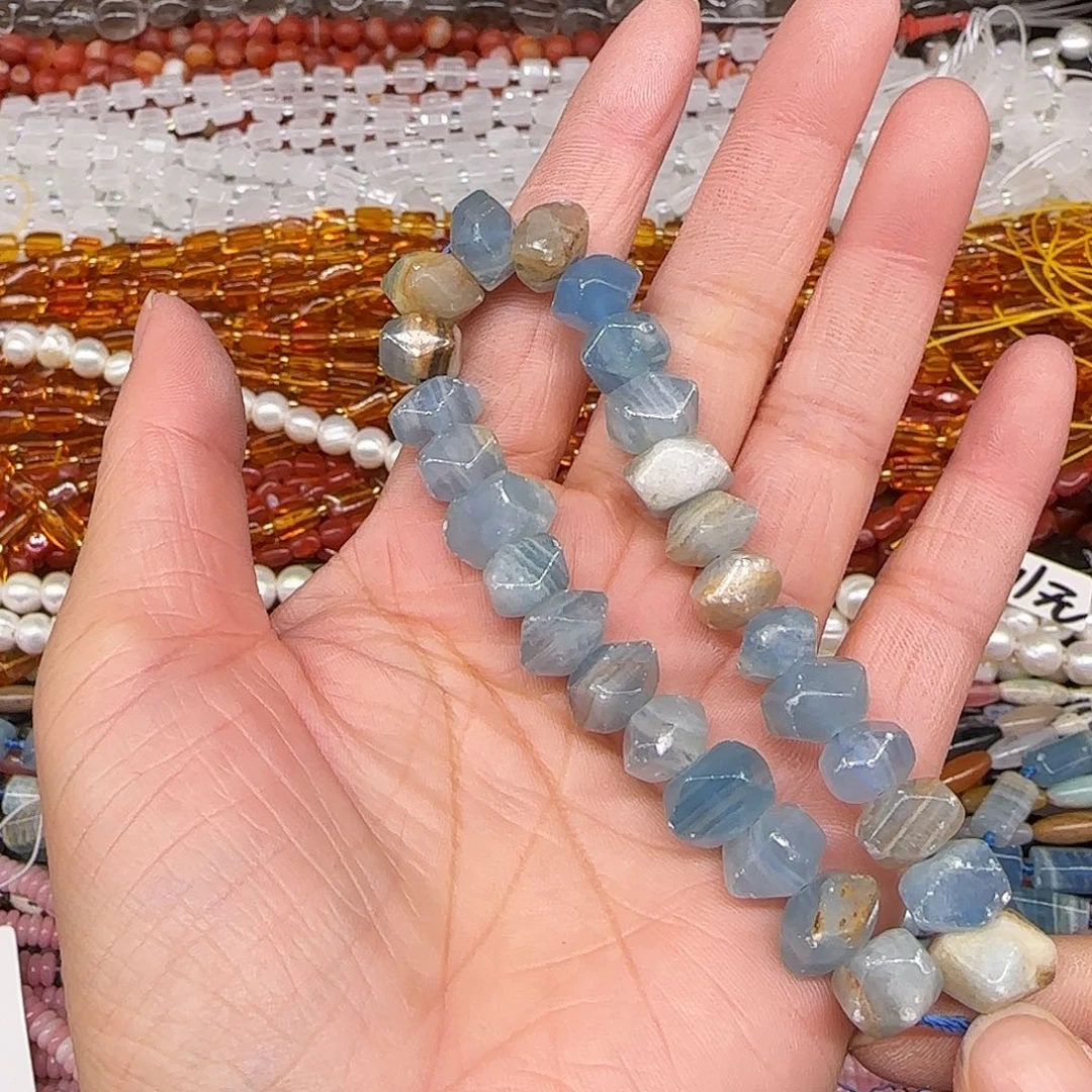 玛瑙/玉髓合金珠宝半成品蓝方解石冲角9mm半条