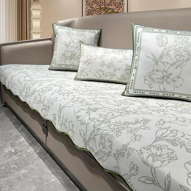 （米莱沙发垫春江雪蝶恋花东方竹韵雾野山茶）轻奢防滑沙发垫孤品