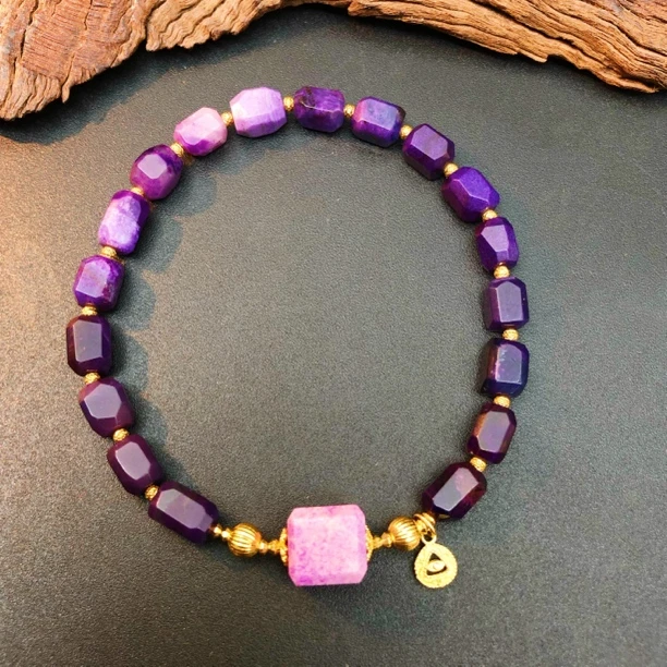 【圣芭黎】18K天然舒俱来手串樱花粉方糖帝王紫渐变多样发一DD2182