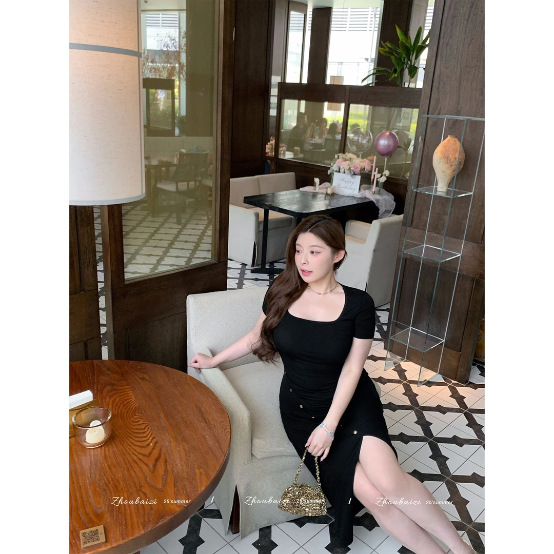 性感御姐线|多效黑金裙|高开叉优化比例|夏季纯欲辣妹连衣裙女152