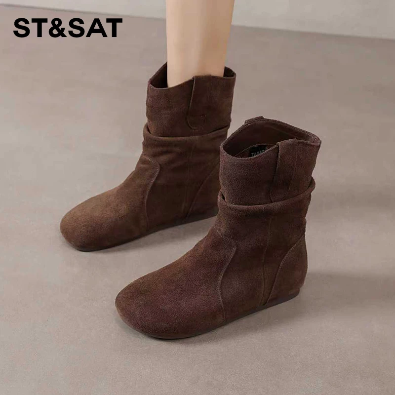 星期六时装靴女2025秋季爆款马丁靴复古美拉德博肯堆堆靴慵懒短靴